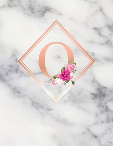 Cornell Notes Notebook: Cute Grid Paper Notepad For Students With Index & Numbered Pages , Marble Rose Gold Monogram Initial O , Pink Floral Design