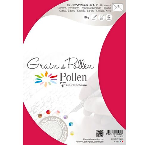 Clairefontaine Etui De 5 Enveloppes Grain De Pollen 162x229 Cerise