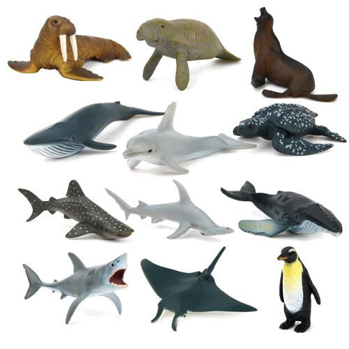 Figurines D'Animaux Marins, 12 Pièces, Poisson De L'Océan Sauvage, Baleine, Narwhal