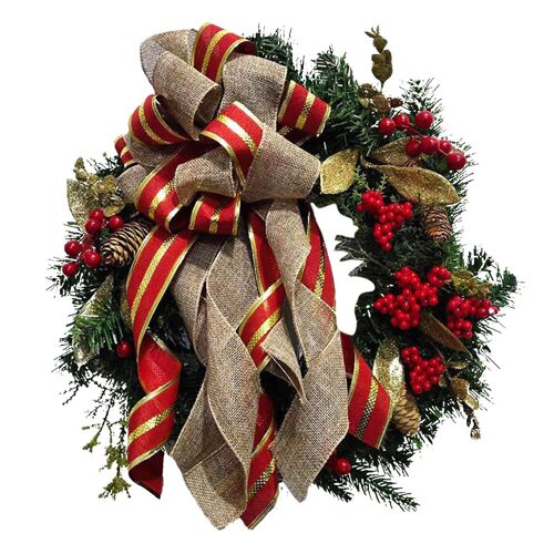 Couronne de noël avec noeud suspendu en tissu, guirlandes de porte, baies rouges, décorations de noël pour la maison, joyeux noël, nouvel an, 2022