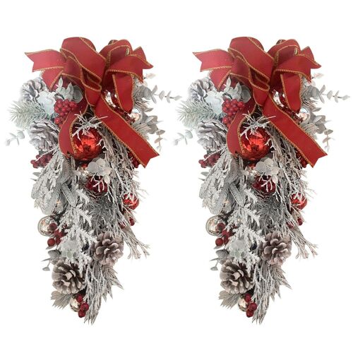 Guirlande de noël pour porte d'entrée, 2 pièces, pour l'extérieur, pendentif de vigne, couronnes suspendues avec noeud rouge, ornements de fenêtre