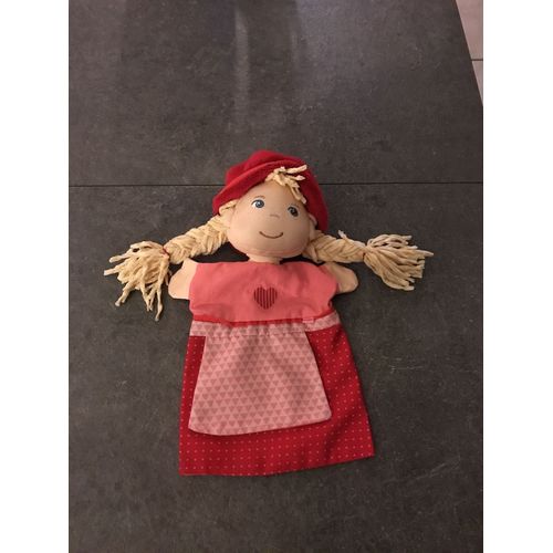 Doudou Plat Marionette Poupée Rouge Et Rose Coeur