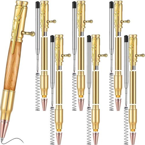 Lot De 6 Stylos Minces, Ensemble De Stylos Pivotants En Bois Multicolores Avec Arbre De Recharge Stylo À Bille Boulonné Pour Émerillon En Bois Bricolage