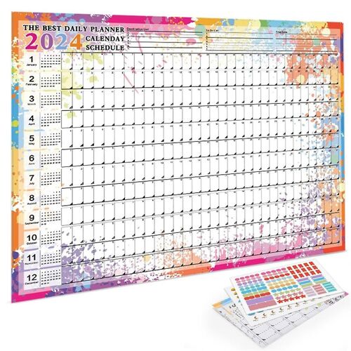 Planificateur Mural,Calendrier Mural 2024 Année Planner 2024 Annuel Mural Planner 2024 Planificateur Wall Chart-A