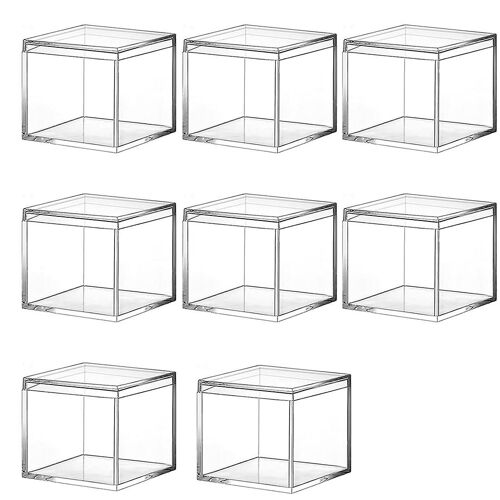 8 Pièces De Boîte À Bijoux Carrée Carrée En Plastique Acrylique Transparent Mini Boîte De Rangement Avec Couvercle Mini Récipient Carré 120Ml
