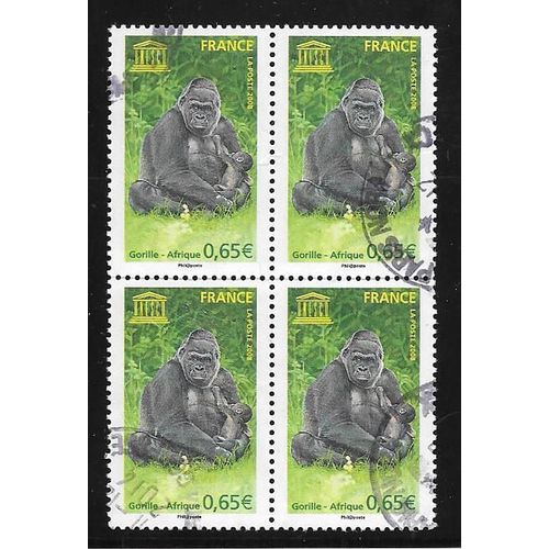 Timbre Oblitéré De 2008,N°140,Unesco(Par 4).Gorille Des Montagnes D'afrique Avec Jeune.