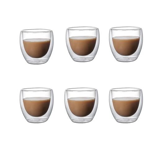 6pcs Clair Double Paroi Verre Tasses À Café Isolé Couche Tasses Ensemble Pour Bar Thé Lait Jus Eau Espresso Verre À Liqueur 80ml