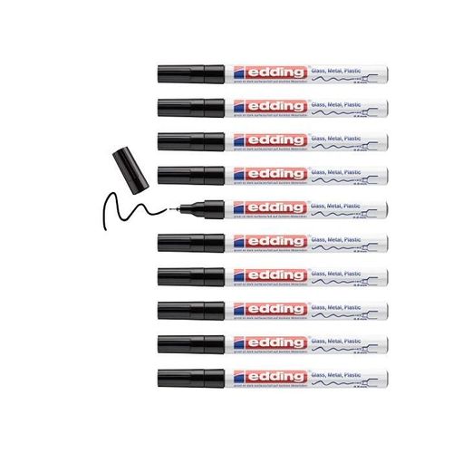 Edding Lot De 10 Marqueurs Permanent Peinture Brillante 780 Noir Pointe Extra Fine 0,8 Mm