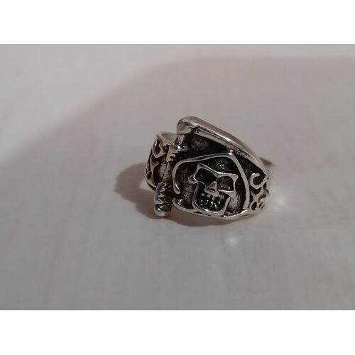 Bague Métal Argenté,Tete De Mort Faucheuse,Taille 17.83