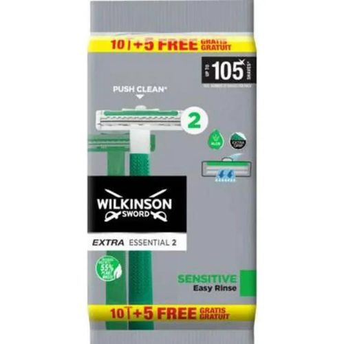 Wilkinson Sword Extra Essential 2 Sensitive Rasoirs Jetables Pour Hommes X 10+5 