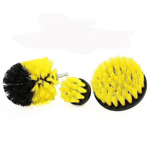 Set 3pcs Brosse Perceuse électrique Nettoyage JAUNE PR Salle De Bains Cuisine Ménage Outil Auto voiture Baignoire