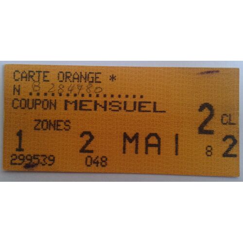 Coupon Carte Orange Zones 1 Et 2 Mai 1982