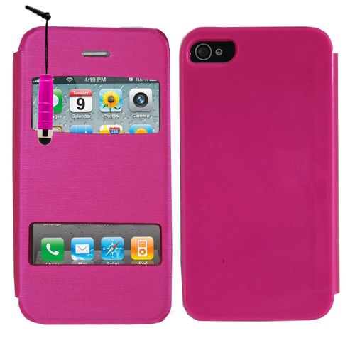 Apple Iphone 4/ 4s/ 4g: Coque Etui Housse Pochette Plastique View Case + Stylet - Rose