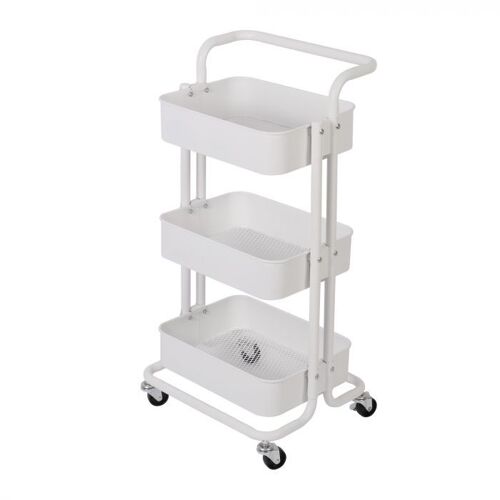 Bc-elec - HT2-SH3M-WHITE Chariot de Service à roulettes en métal, Desserte de cuisine, salle de bains, Servante 3 étages avec freins