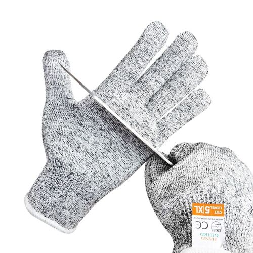 Taille L - 1 paire - Gants Anti-coupure gris noir HPPE de qualité alimentaire, niveau 5 résistant aux coupures, gants de travail de sécurité