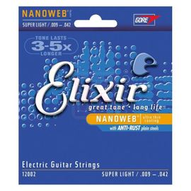 Elixir 12002 Nanoweb Jeu De Cordes Pour Guitare Électrique Super Light