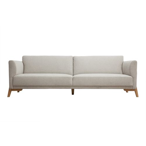 Canapé Scandinave 4 Places En Tissu Effet Velours Texturé Beige Et Bois Clair Sindro