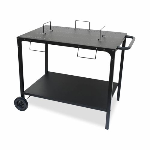 Desserte Extérieure Noire En Acier Modulable Pour Plancha Avec Deux Roues