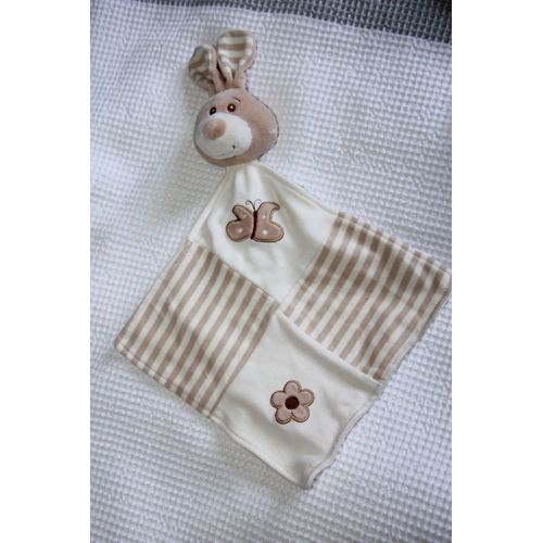 Doudou Soft Friends Lapin Beige Marron Plat Fleur Papillon Rayures Raye