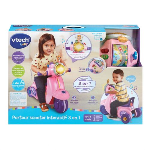 VTECH BABY PORTEUR SCOOTER INTERACTIF 3 EN 1 ROSE