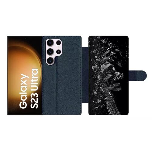 Etui À Rabat Pour Galaxy S23 Ultra - Squelette Verre Bris - Simili-Cuir - Noir