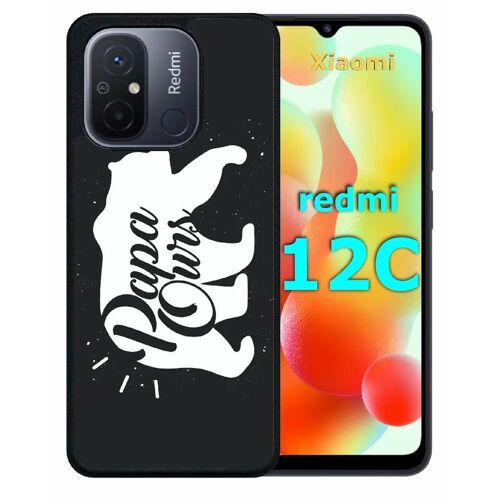 Coque pour redmi 12c - papa ours fond noir - silicone - noir