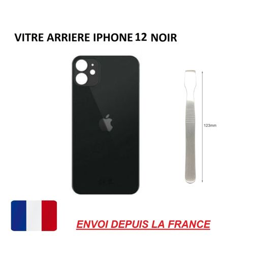 Vitre Arrière Compatible Iphone 12 Noir 6.1 Qualité Origine En Verre, Coque Cache Batterie Double Face Adhésif, Spatule