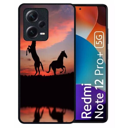 Coque pour redmi note 12 pro+ - chevaux coucher de soleil - silicone - noir