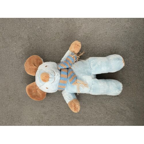 Peluche Doudou Souris Bleu Echarpe Rayée Graine D Eveil 