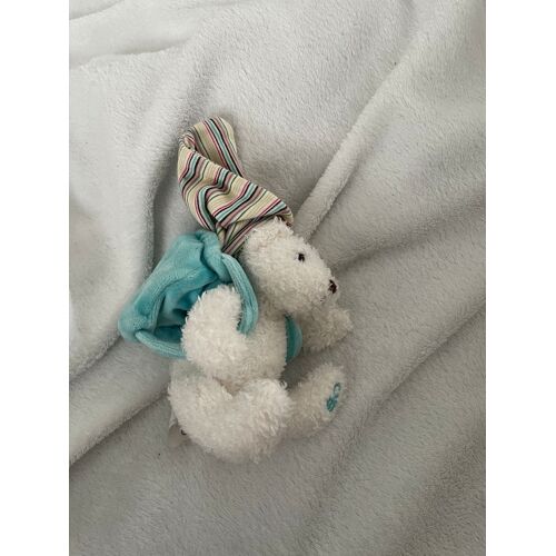 Peluche Doudou Ours Obaibi Blanc Sac A Dos Bleu