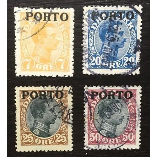 Lot De 4 Timbres Taxes Oblitérés Danemark 1921