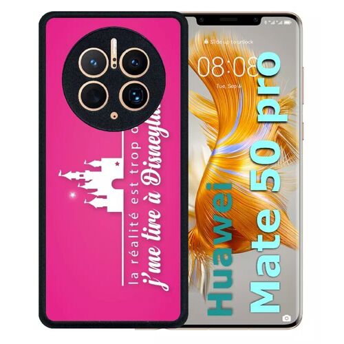 Coque Pour Huawei Mate 50 Pro - La Realite Est Tropdure Jme Tire A Disney Fond Rose - Silicone - Noir