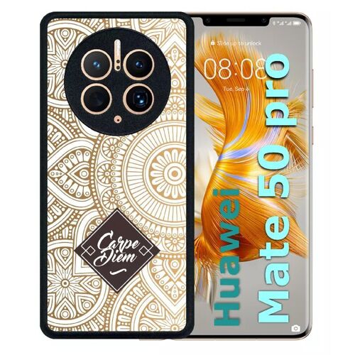 Coque pour huawei mate 50 pro - carpe diem modif orient fond blanc - silicone - noir