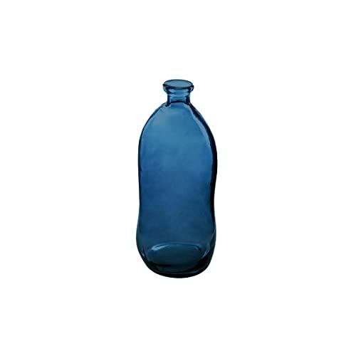 Vase bouteille en Verre recycl? Bleu orage H 35 cm