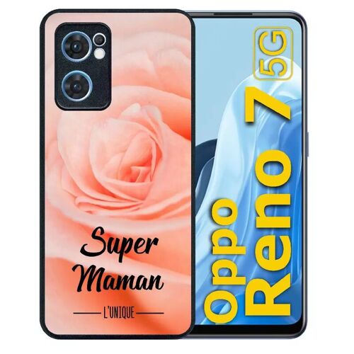 Coque Pour Oppo Reno7 5g - Super Maman L Unique Fond Fleur Rose - Silicone - Noir