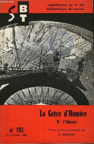 Bibliotheque De Travail Supplement Au N°616 - N°193 : La Grece D'homere - Ii. L'odysee