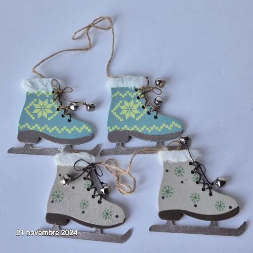 Lot De 6 Patins À Glace En Bois Pour Décorer Votre Sapin, Ou Autre