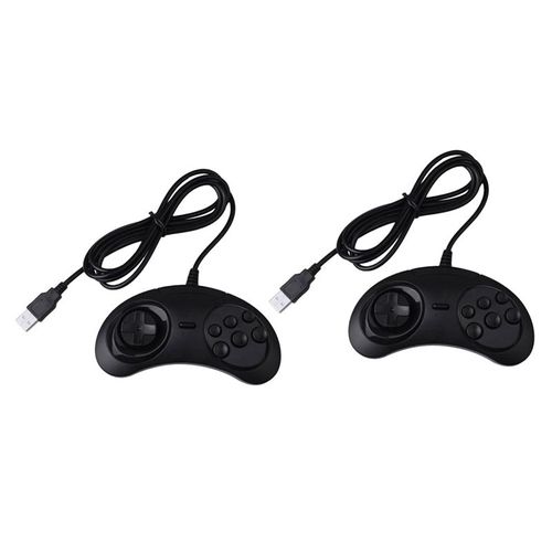 Manette De Jeu Filaire, 2x, 6 Touches, Usb, Pour Sega Genesis / Md Pc / 2 Y1301 / Mac Mega Drive, En Plastique Noir