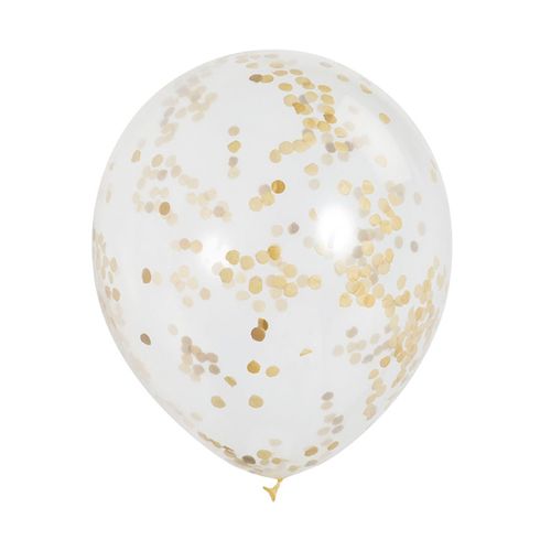 6 Ballons Transparents Avec Confettis Dorés