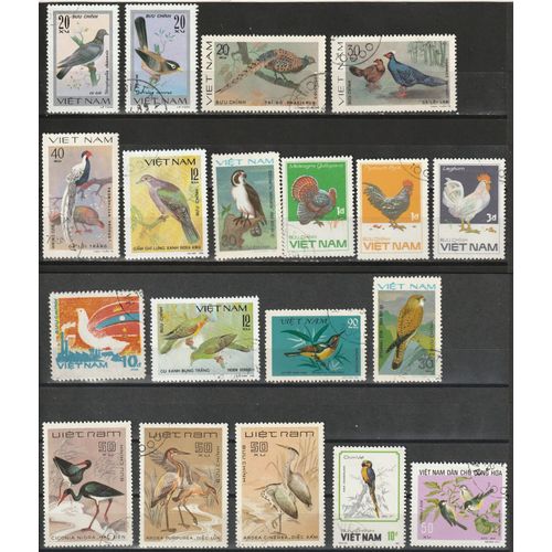 Série Oiseaux. Lot De 19 Timbres Oblitérés Vietnam .