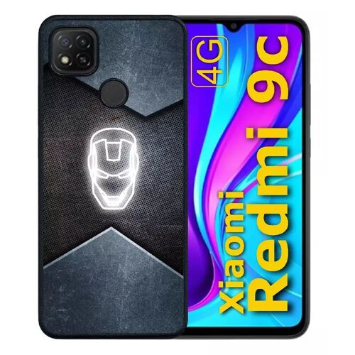 Coque pour redmi 9c - superhero iron the man - silicone - noir