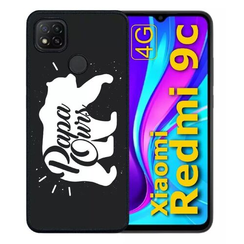 Coque pour redmi 9c - papa ours fond noir - silicone - noir