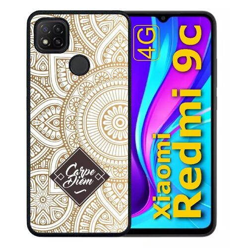 Coque pour redmi 9c - carpe diem modif orient fond blanc - silicone - noir