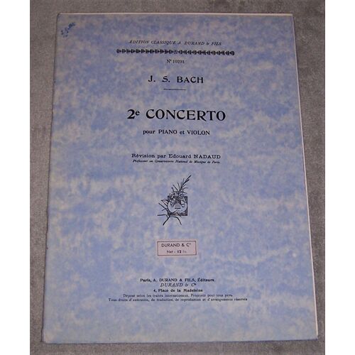 Partition "2e Concerto Pourpiano Et Violon" J.B. Bach