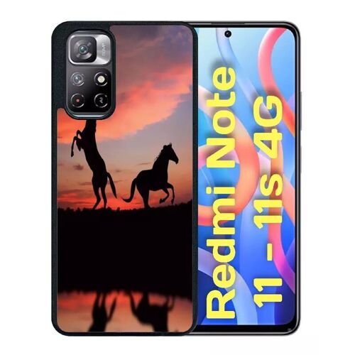 Coque pour redmi note 11/11s - chevaux coucher de soleil - silicone - noir