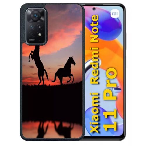 Coque pour redmi note 11 pro - chevaux coucher de soleil - silicone - noir