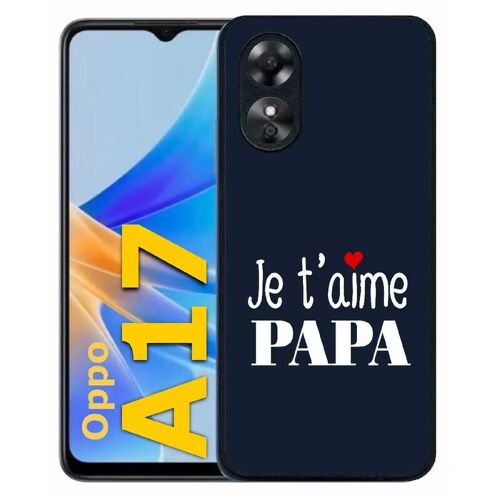 Coque Pour Oppo A17 - Je T Aime Papa Fond Bleu - Silicone - Noir