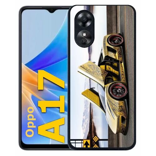 Coque Pour Oppo A17 - Tuning Voiture Jaune - Silicone - Noir