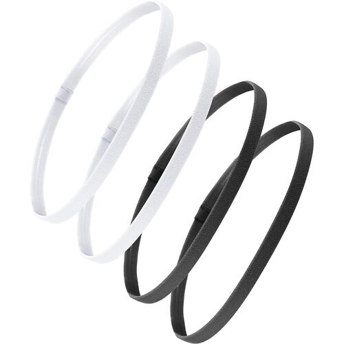 4 Pièces Bandeaux De Sport Élastiques Épais Bandes De Cheveux Antidérapantes Pour Femmes Et Hommes (Noir, Blanc)