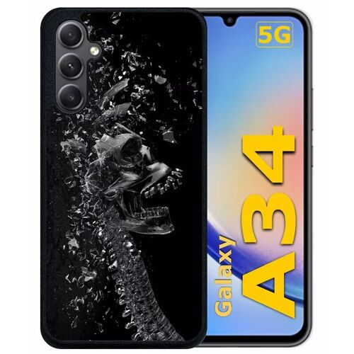 Coque pour galaxy a34 - squelette verre bris - silicone - noir